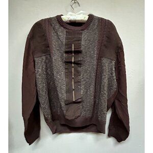 Barcelino Men's Pullover Sweater Wool Knit Faux Leather Brown Size IT 44/US 34